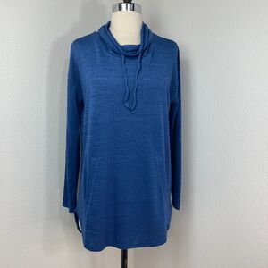 Banana Republic Woman Luxespun Small T Shirt Dark Blue Long Sleeve Tie Mock Neck